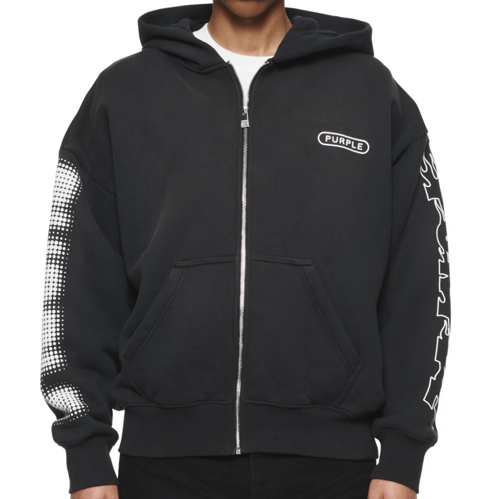 PURPLE BRAND Black Wordmarks Full Zip Hoodie XS